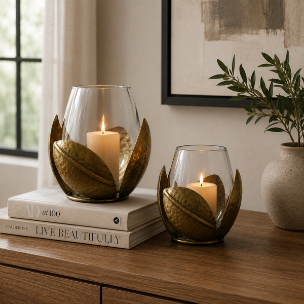 Portavela decorativo Hojas de cobre II