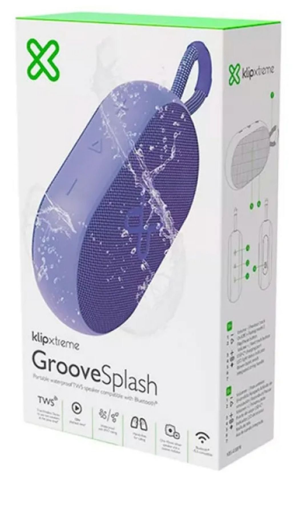 Parlante Bluetooth Portátil Klip Xtreme Port TWS KBS-030PR Lila | Resistente al Agua IPX7 | 20h de Batería