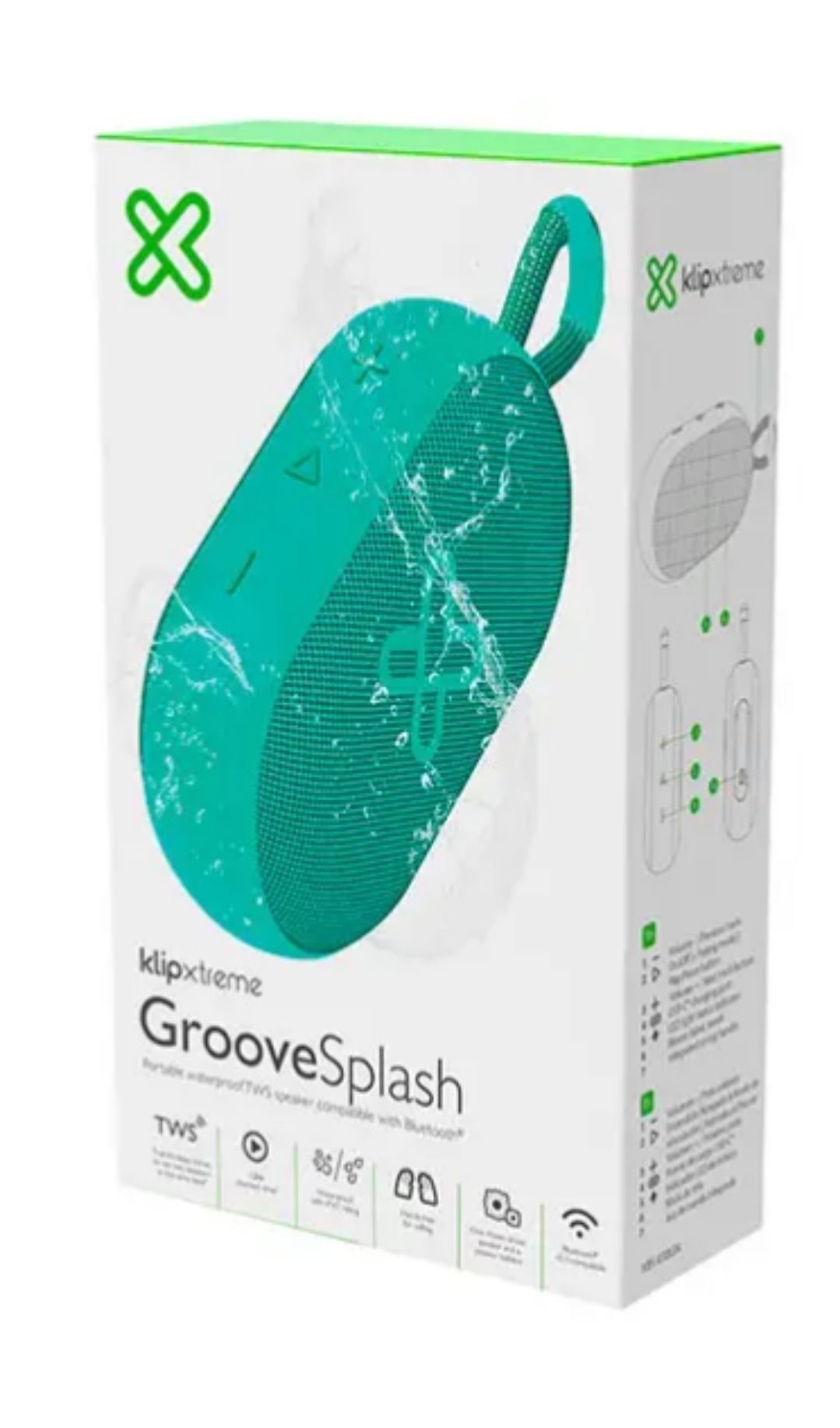 Parlante Bluetooth Portátil Klip Xtreme Port TWS KBS-030GN Verde | Resistente al Agua IPX7 | 20h de Batería