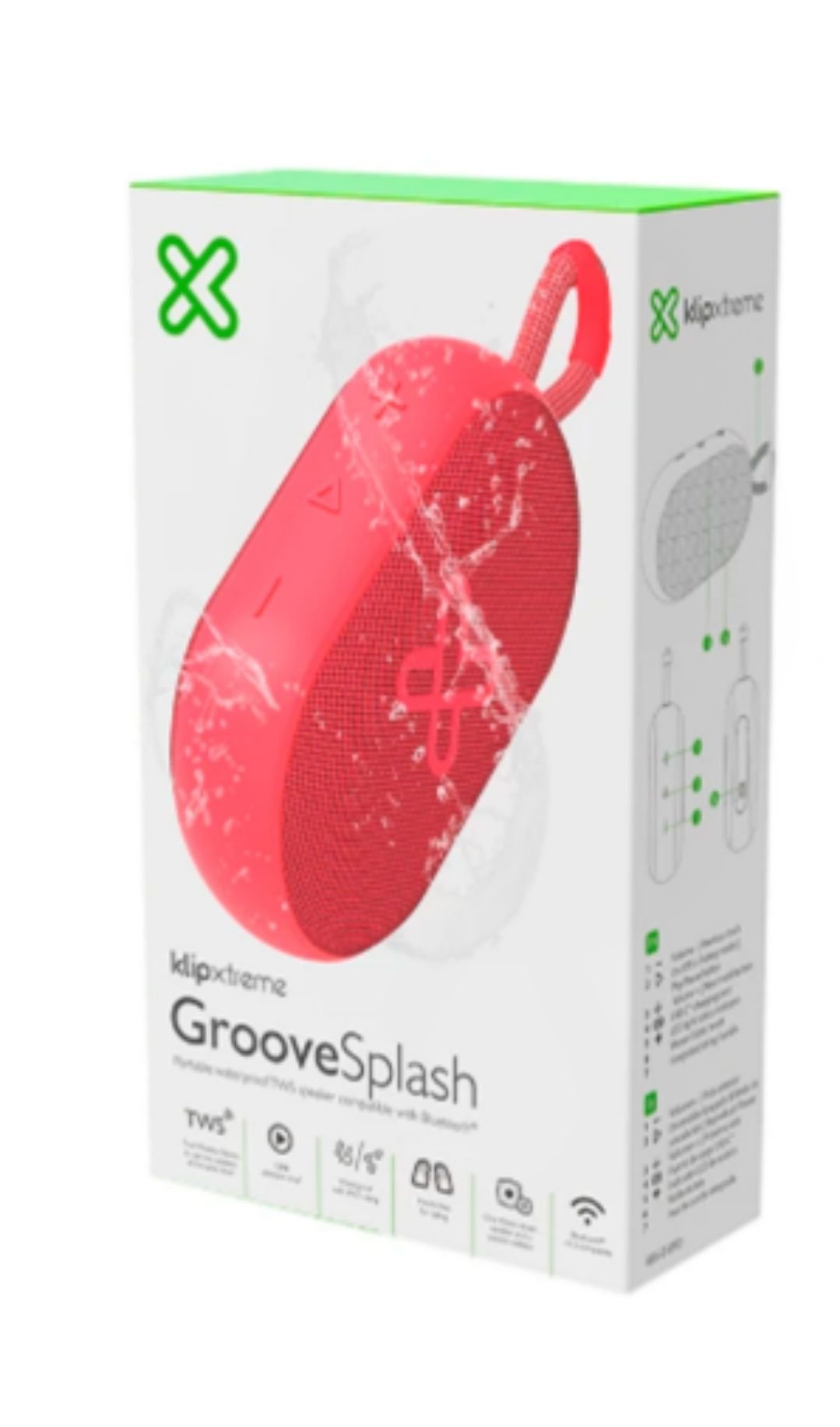 Parlante Bluetooth Portátil Klip Xtreme Port TWS KBS-030RD Rojo | Resistente al Agua IPX7 | 20h de Batería