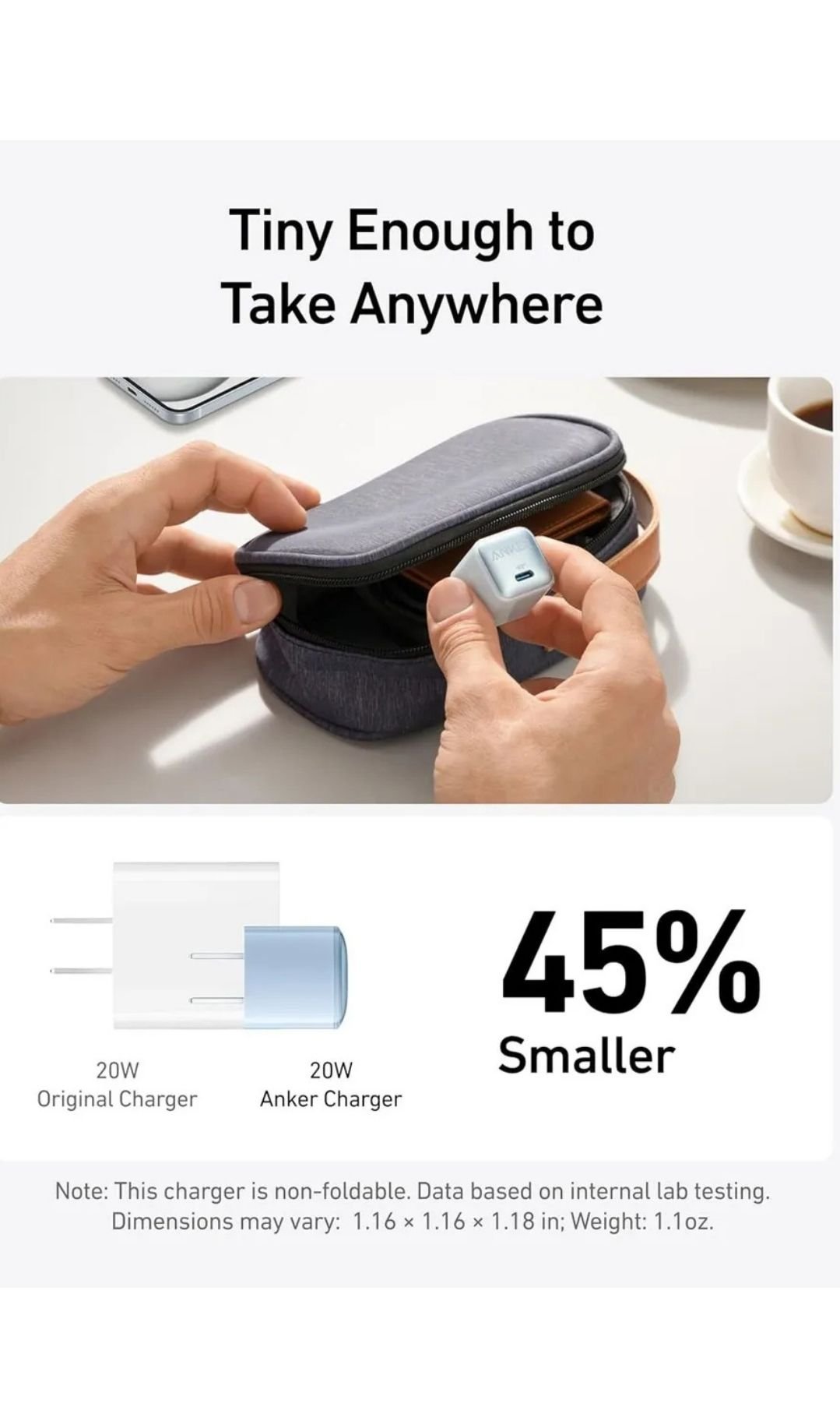 Cargador Anker 511 Nano Pro 20W USB-C Negro | Ultra Compacto | Carga Rápida PowerIQ 3.0 | Seguridad ActiveShield