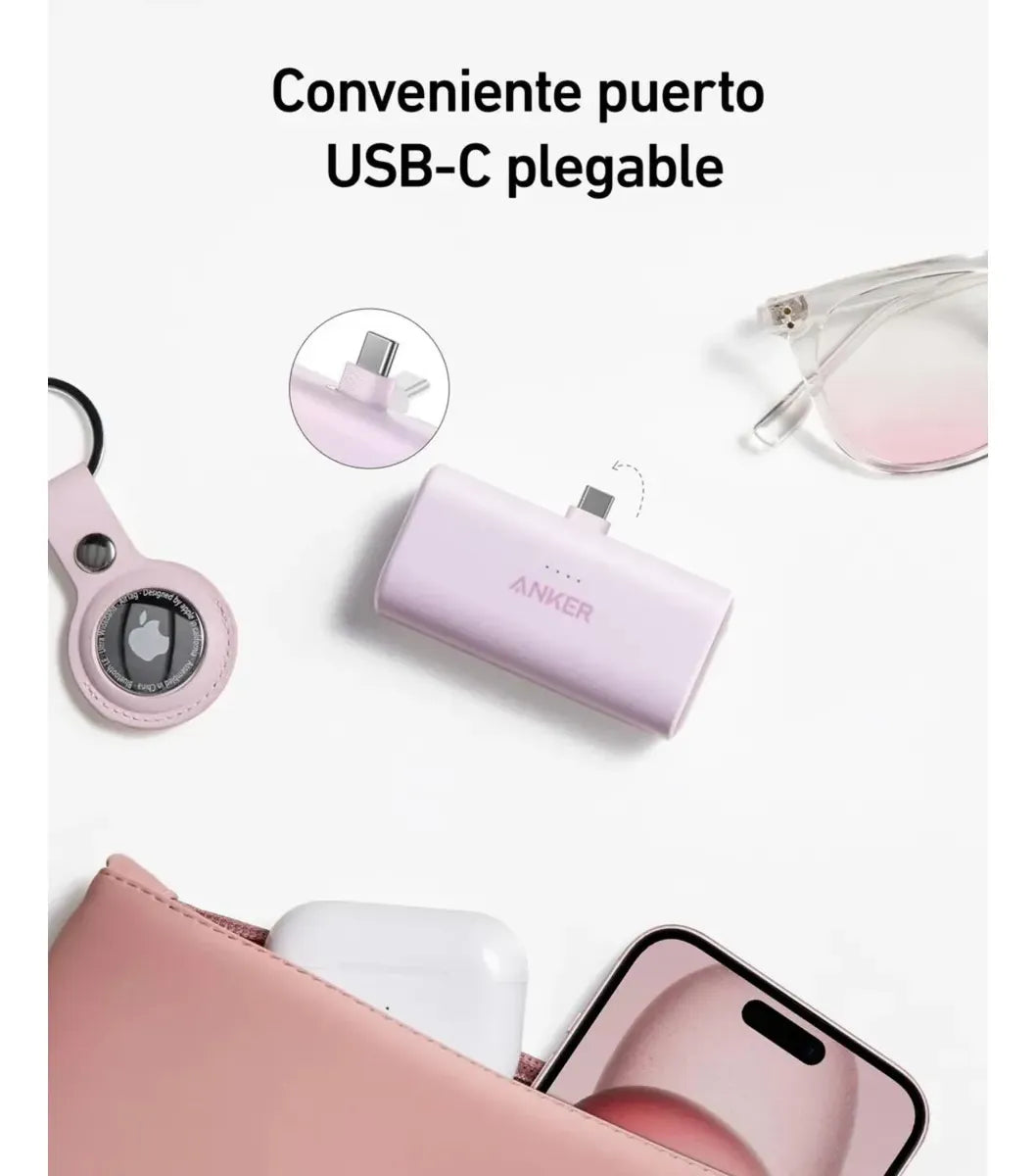 Batería Portátil Anker Nano 22.5W con Conector USB-C Integrado | 5000mAh | Carga Rápida | Ultra Compacta | Negro