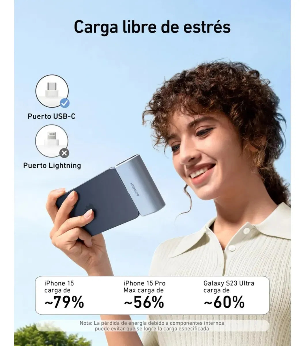 Batería Portátil Anker Nano 22.5W con Conector USB-C Integrado | 5000mAh | Carga Rápida | Ultra Compacta | Negro