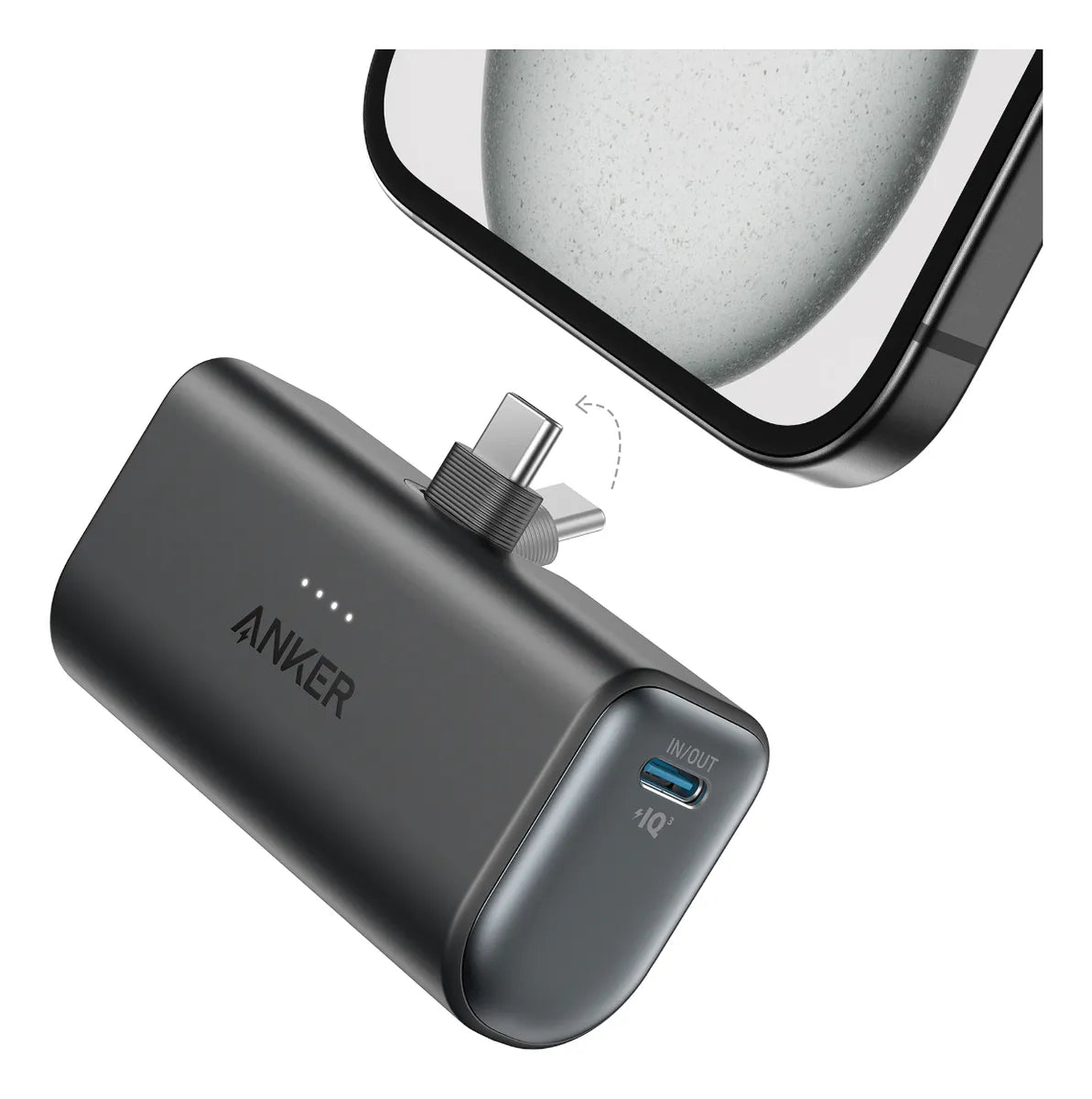 Batería Portátil Anker Nano 22.5W con Conector USB-C Integrado | 5000mAh | Carga Rápida | Ultra Compacta | Negro