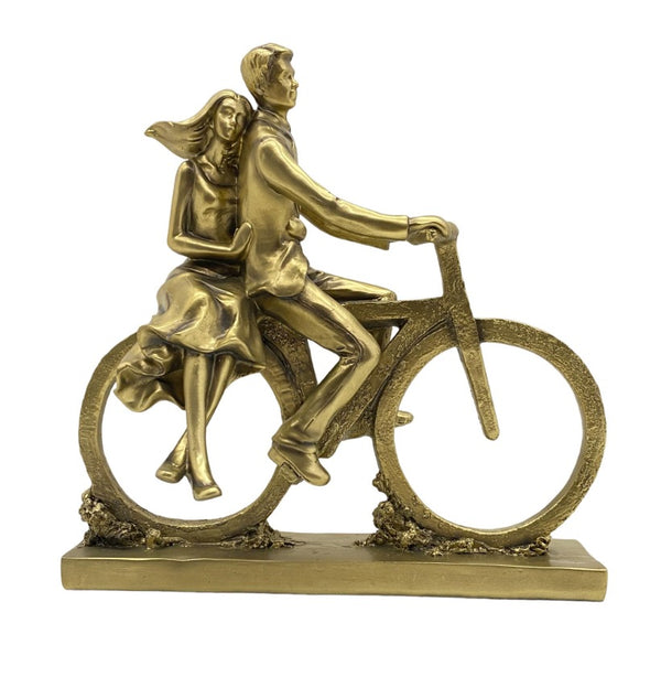 Pareja Decorativa Dorada En Bicicleta