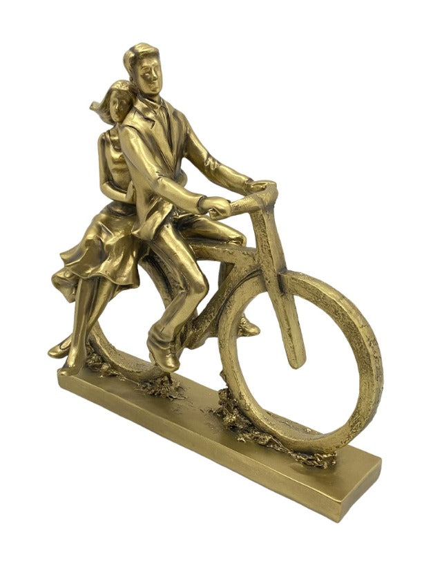 Pareja Decorativa Dorada En Bicicleta
