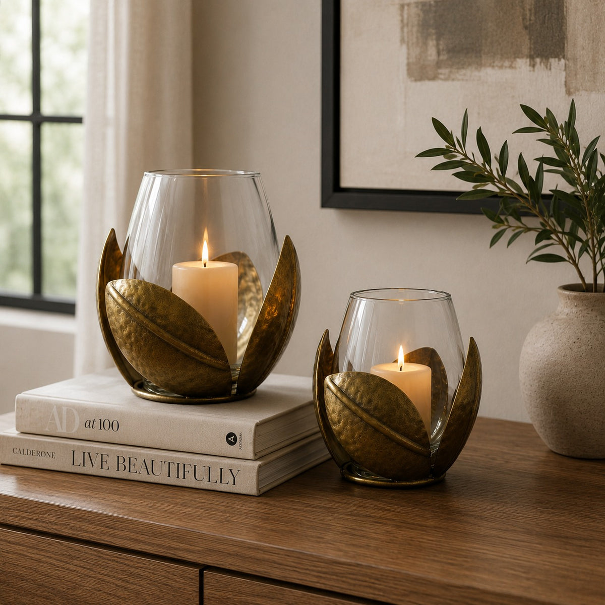 Portavela decorativo Hojas de cobre II
