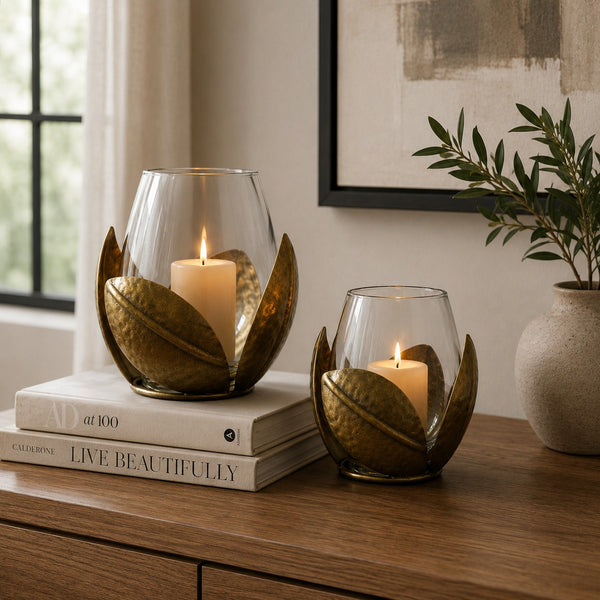 Portavela decorativo Hojas de cobre II