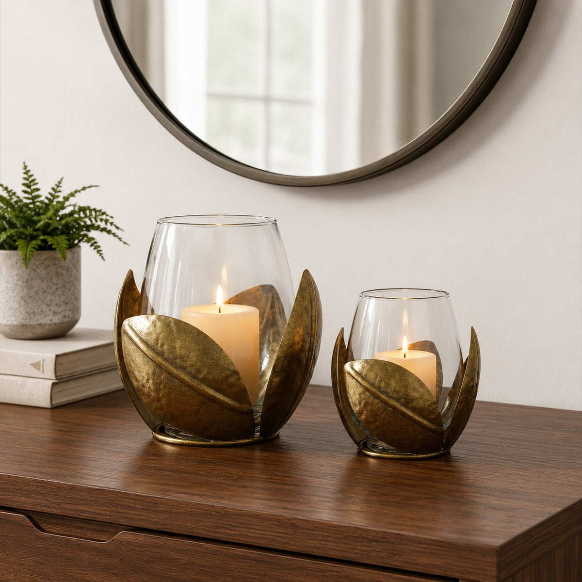 Portavela decorativo Hojas de cobre II