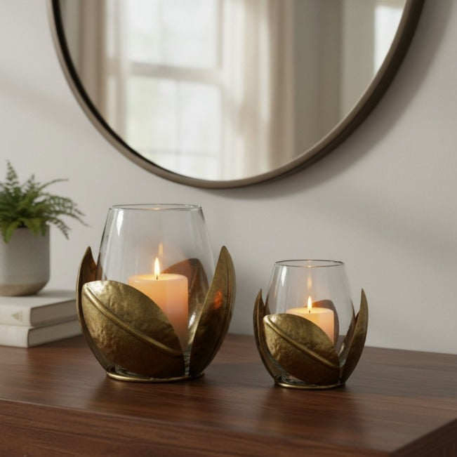 Portavela decorativo Hojas de cobre II