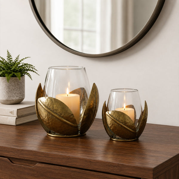 Portavela decorativo Hojas de cobre