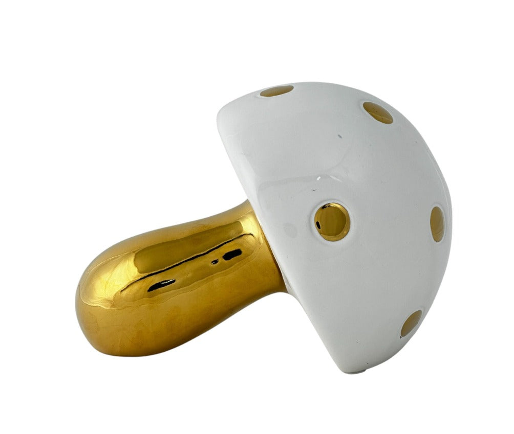 Hongo  decorativo Blanco y Dorado