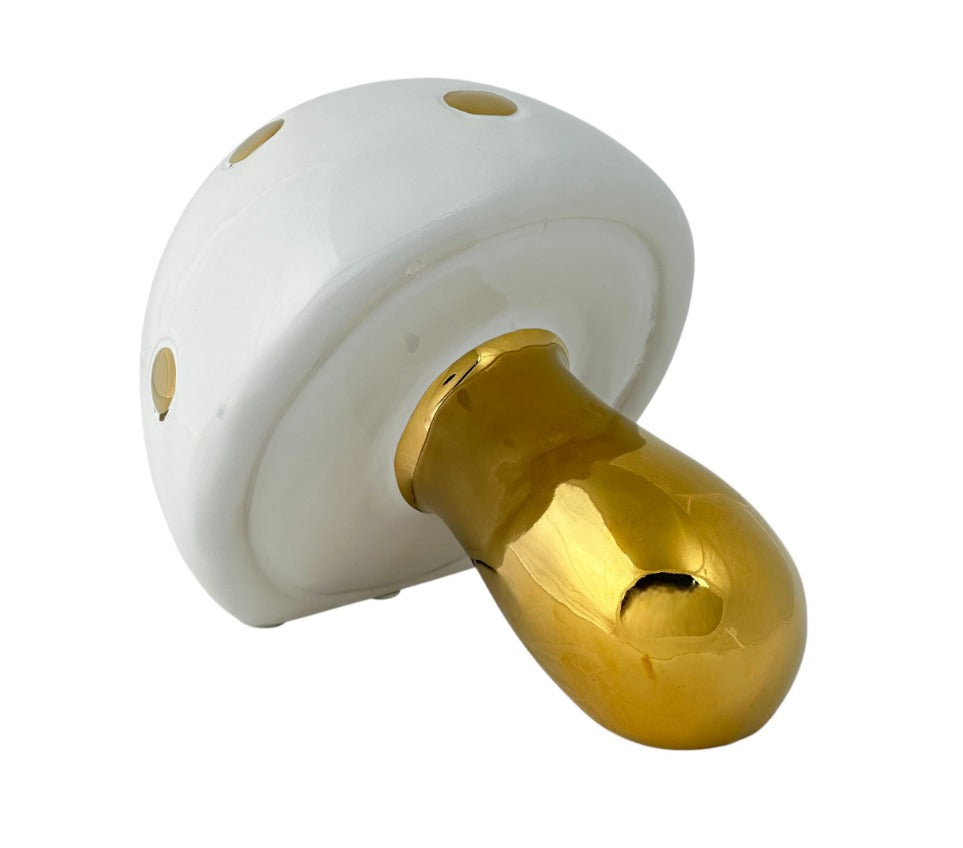 Hongo  decorativo Blanco y Dorado