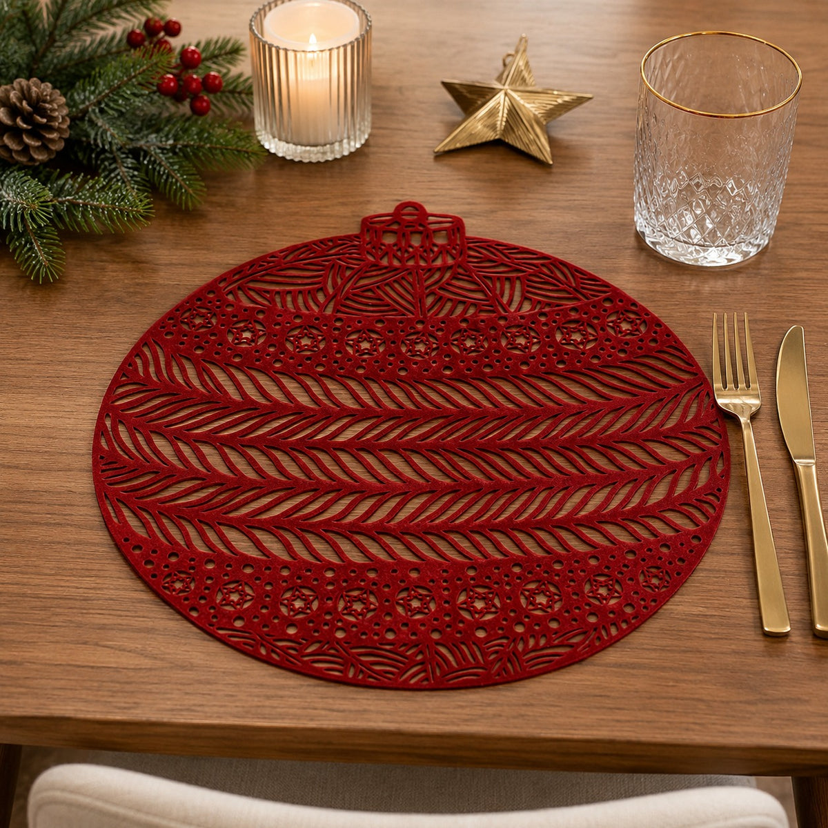 Indivudual decorativo rojo Navideño